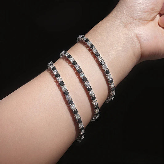 Sparkling 3/4/5/6.5MM Black White Full Moissanite Diamond Tennis Bracelet for Men Women Original S925 Silver Link Bracelets