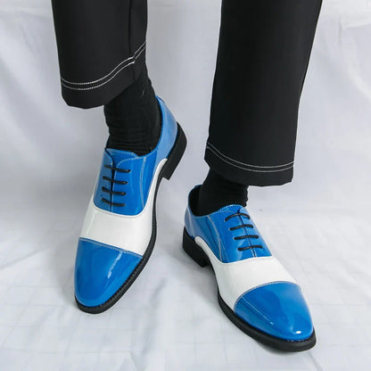 Sapato Social Masculino De Couro Azul De Alta Qualidade Bico Fino Elegante Sapatos De Casamento Masculino Baixo Decotado Para Festa Sapatos Formais Masculinos
