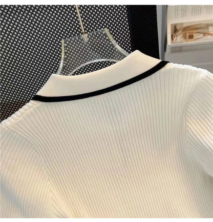 Ice silk knitted short sleeved T-shirt for women's summer 2024 new fashionable and stylish polo shirt top