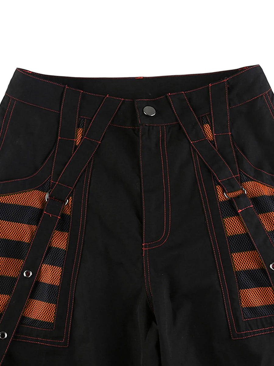 Women Fall Winter Cargo Jeans Striped Zipper Button Closure Loose Casual Trousers Streetwear with Pockets