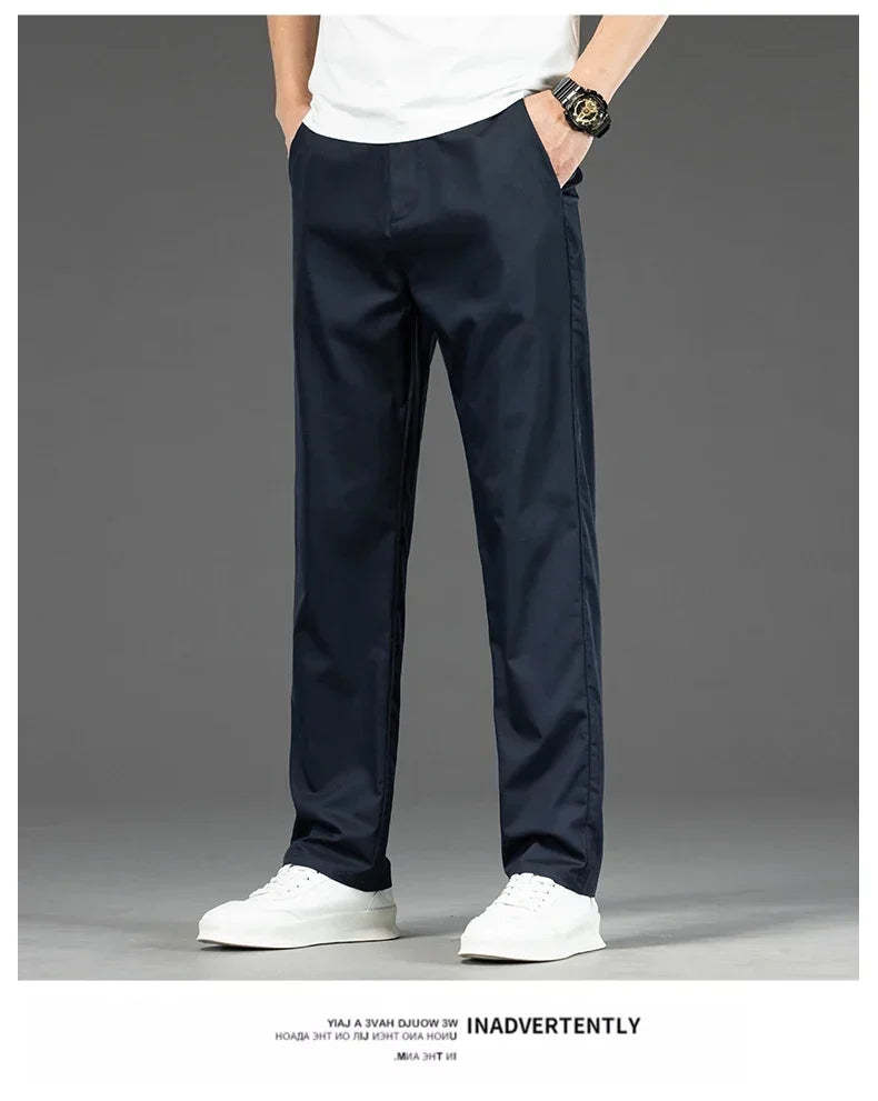 Thin Men Bamboo Summer Pants Casual High Quality Business Classic Fashion Stretch Slim Formal Straight Trousers Black Gray Khaki