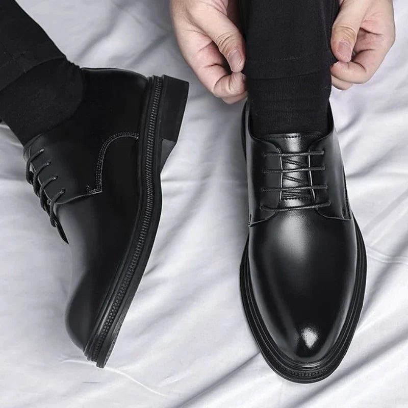 Black Round Toe Lace Up Men's Formal Shoes Spring Autumn Legitimate Leather Official 2025 Style Gentleman Trend Social Shoe Male