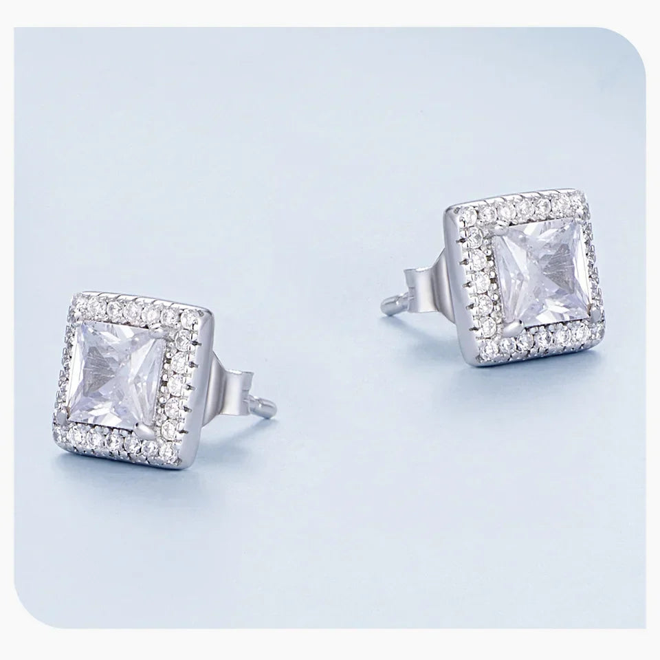 Gold Plated Halo CZ Stud Earrings 925 Sterling Silver Hypoallergenic Classic Elegant Heart Earrings Jewellry BSE894