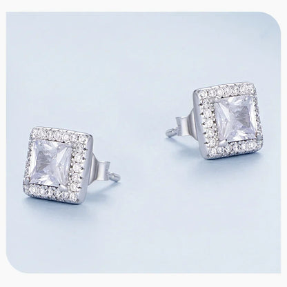 Gold Plated Halo CZ Stud Earrings 925 Sterling Silver Hypoallergenic Classic Elegant Heart Earrings Jewellry BSE894