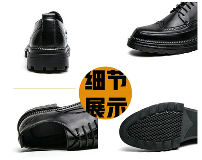 New Brock engraved casual leather shoes for men genuine leather business formal wear British thick-soled height-increasing style