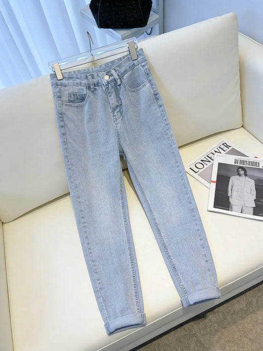 Casual Blue Slim Jeans For Man Y2K Original Drip Trend Denim Pants No accessories or belts included