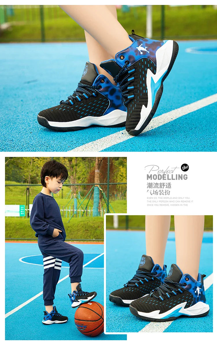 Children‘s Basketball Shoes Non-slip Breathable Basketball Training Sneakers Lace-up Boys Girls Basketball Boots Athletic Shoes