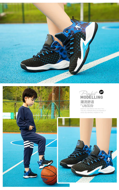 Children‘s Basketball Shoes Non-slip Breathable Basketball Training Sneakers Lace-up Boys Girls Basketball Boots Athletic Shoes