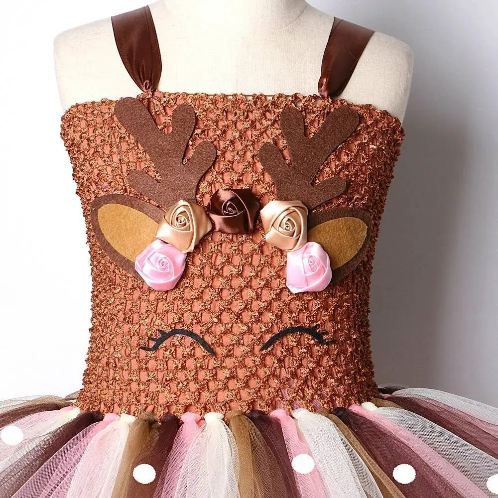 Christmas Deer Costume for Baby Girls Tutu Dress Reindeer Kids Animal Birthday Outfit Children Halloween Costumes Girl Clothes