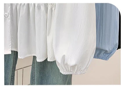 2026 V-neck Long Sleeved Plus Size Shirt Loose Pleated Ruffle Oversized Tops Ladies Chic Elegant Solid Versatile Blouse
