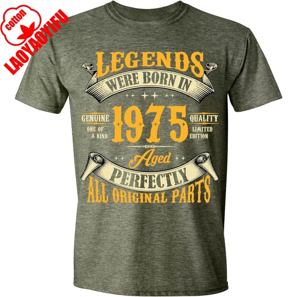 ‌1975 Vintage Birthday Shirt 50th Year Legend Born Graphic Cotton Tee for Men Soft Funny Retro Gift Idea Dad Husband Uncle Shirt
