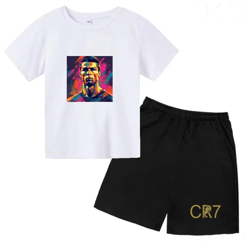 Summer Kids Ball Wear Creative Pattern Football Set T-shirt + Shorts Boys Girls 3-13 Years Old Sports Quick Drying T-shirt Set
