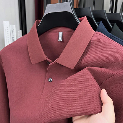 100%pure cotton autumn winter men's high-end designer fashionable long sleeved boutique button casual comfortable polo shirt top