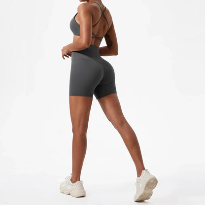 Two Pieces Yoga Set Women Gym Shorts Sports Suit Female Soften Skin-Friendly Activewear Beauty Back Women Sportswear