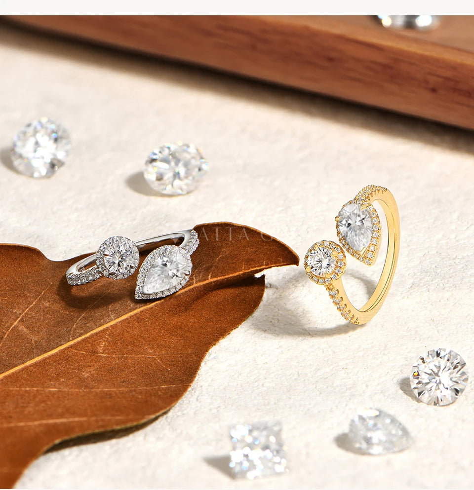 Luxury Pear Cut Moissanite Open Rings For Women Real s925 Silver Two Stone Engagement Band Bridal Promise Jewelry Gifts