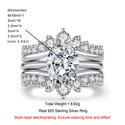 3ct Oval Moissanite Wedding Bands 18k Gold Plated 925 Sterling Silver Bridal Rings Set for Girls Jewelry Wholesale