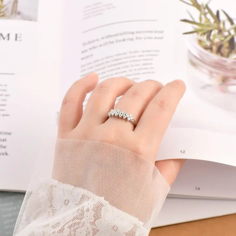 2mm Moissanite Ring With Certificate 925 Sterling Silver Cluster Flower Wedding Rings For Women 14k Gold Plated Jewelry