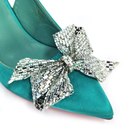 Italian Design Elegant Fuchsia Bow Rhinestone Pumps with Pointed Toe for Women 2024 Party Shoes and Bags Matching Set