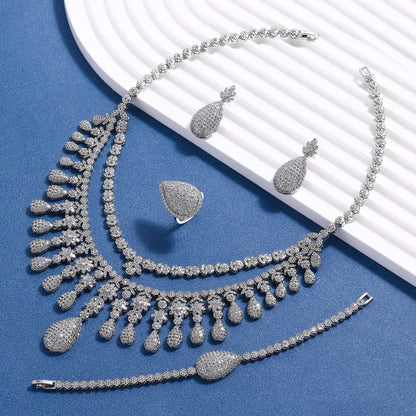2024 New 4-piece Cubic Zirconia Women's Jewelry Necklace Earrings Bracelet Rings Bridal Wedding Jewelry Set