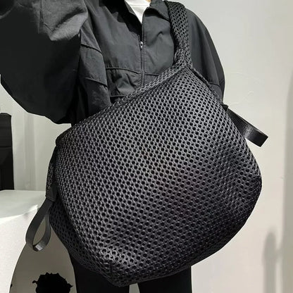 Ladies' fashionable mesh nylon lightweight diagonal cross bag with large capacity stitching casual shoulder bag
