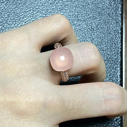 Original Design Pink Crystal Zircon Ring Candy Style Flat Ring for Women Wedding Party Fashion Jewelry Gift