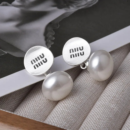 Luxury Brand 18K Gold Plated French Pearl Pendant Earrings, Trendy Women's Jewelry Accessories，Wedding Banquet Anniversary Gift