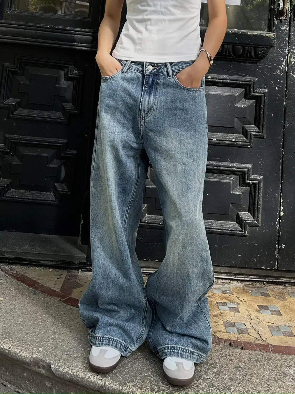 Vintage Aesthetic Emo Loose Washed Pants 2024 Summer Women's Casual Blue Harajuku Jeans Y2K Wide Leg Punk Baggy Denim Trouser