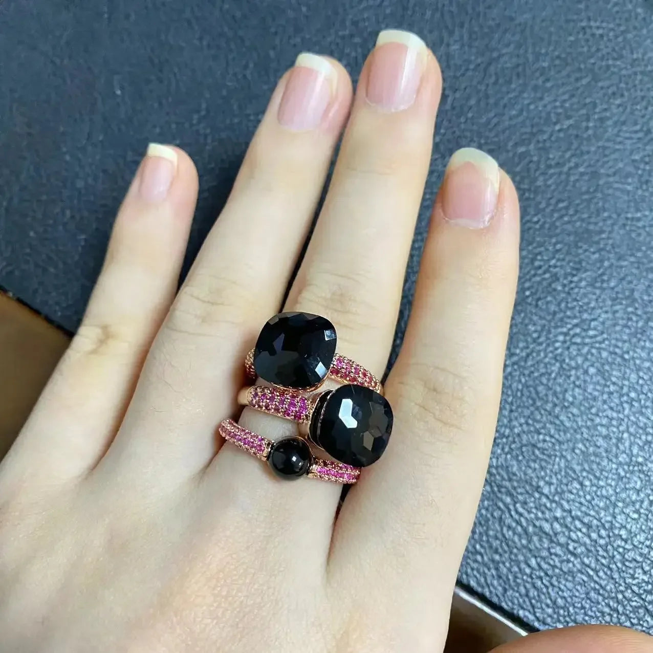 Conjunto de 3 anéis empilháveis ​​Nudo para mulheres, conjunto com cores mistas, cristais tipo bala incrustados, zircônia, ametista, topázio azul, joia redonda, presente
