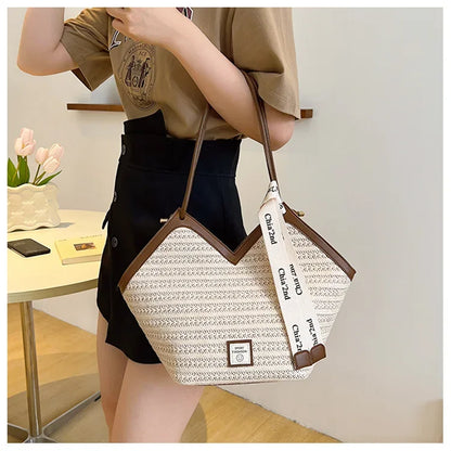 Straw Leisure Capacity Beach Shoulder Bag Retro Handmade Woven Shoulder Bag Summer Leisure Bag Commuting Women's Handbag