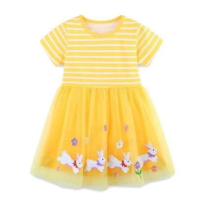 2-7T Summer Princess Girls Dresses Rabbits Kids Vestidos Party Birthday Baby Clothing Embroidery Dress Wedding