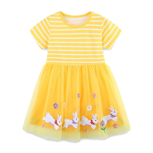 2-7T Summer Princess Girls Dresses Rabbits Kids Vestidos Party Birthday Baby Clothing Embroidery Dress Wedding