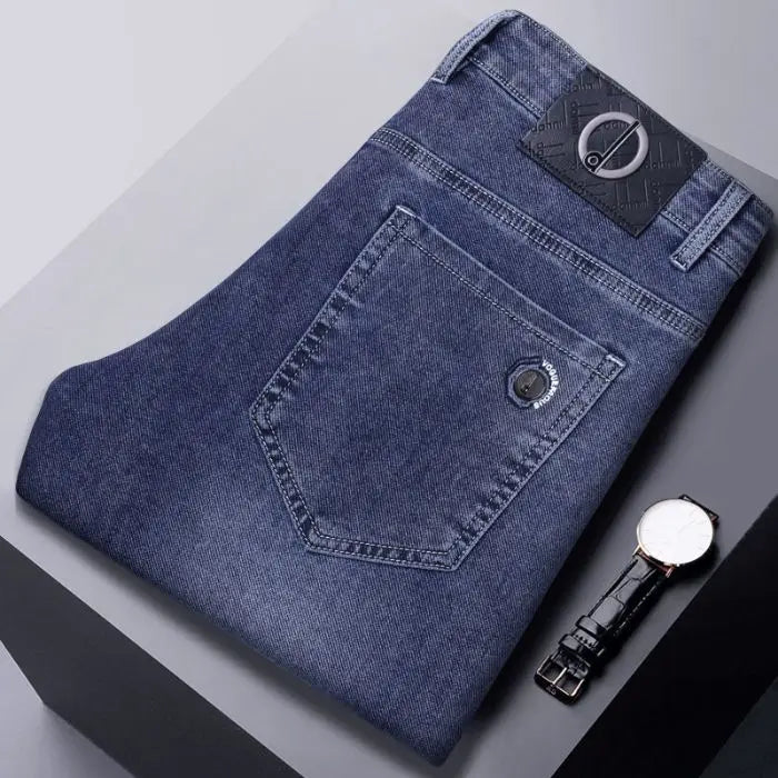 New Autumn Winter Mens Business Casual Jeans Straight Leg Fashion Denim Trousers Male Brand Clothing Slim Fit  Autumn and Winter