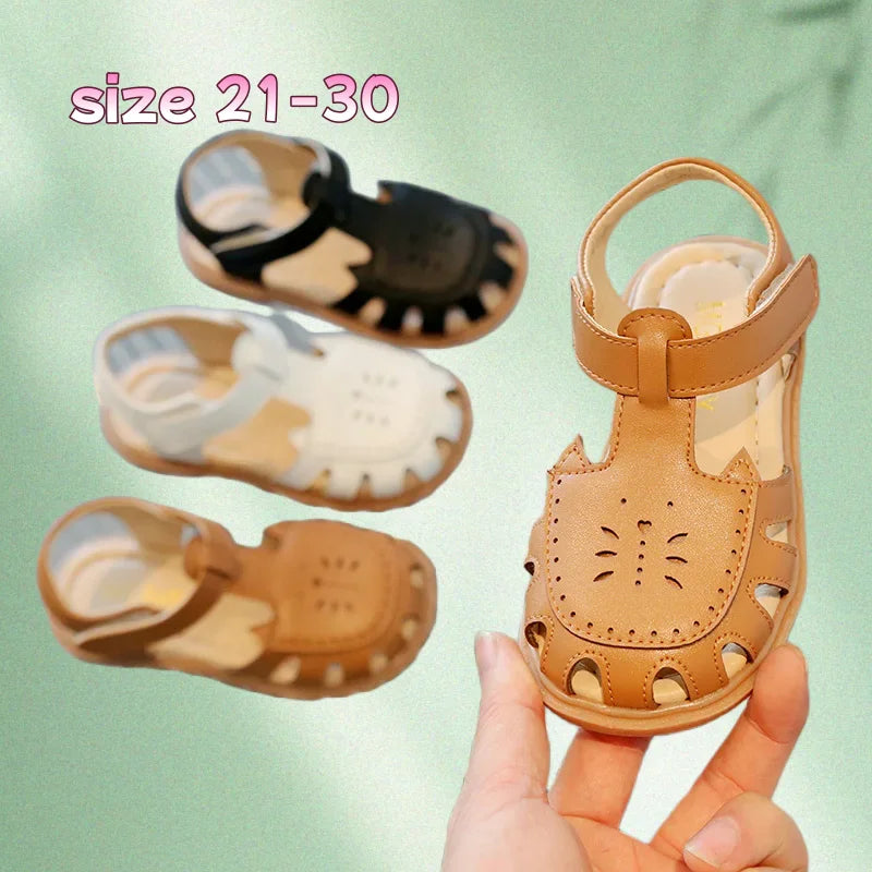 Baby Girls 1-6Y Summer Fashion Sandals Hollow Out Breathable PU Leather Soft Non-slip Sole Cute Footwear
