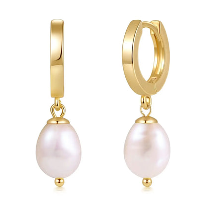 Women Pearl Dangle Earrings 14K Gold Plated Hoops Fresh Water Pearl Earring With 925 Sterling Silver Post Popular Jewelry