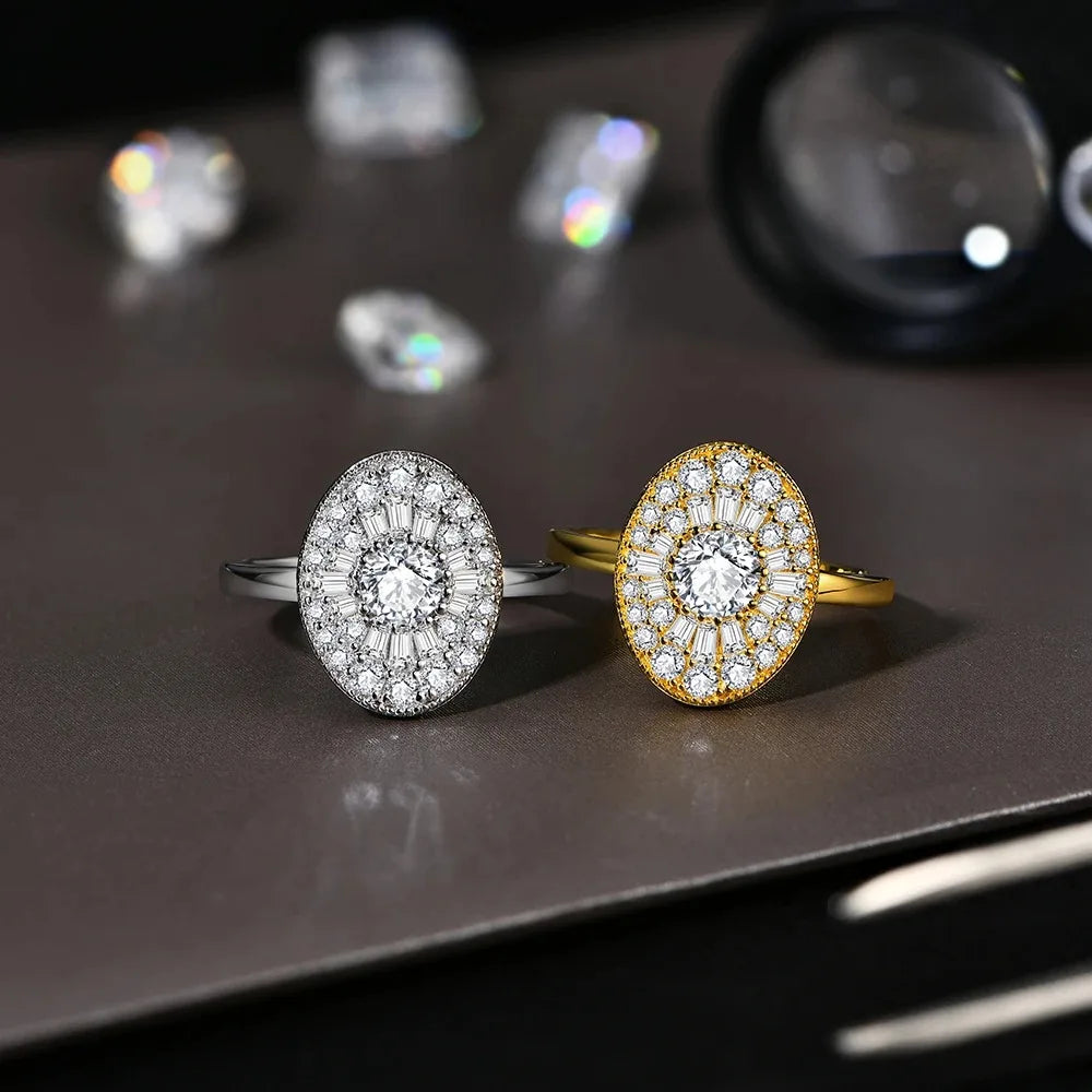 Full Moissanite Ring for Women Soild S925 Silver Round Cut Lab Diamond Engagement Fine Jewelry Gifts With Certificed