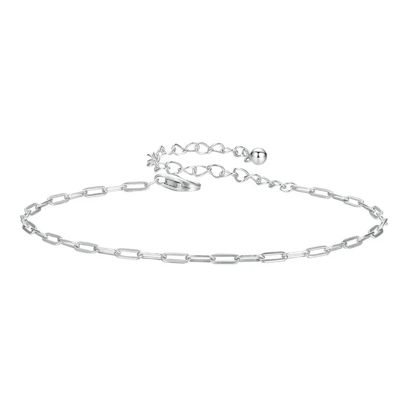 Solid 925 Sterling Silver Square Chain Bracelets for Women, White Gold Plated Handmade Basic Bracelets Birthday Gift