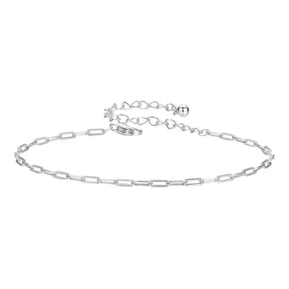 Solid 925 Sterling Silver Square Chain Bracelets for Women, White Gold Plated Handmade Basic Bracelets Birthday Gift