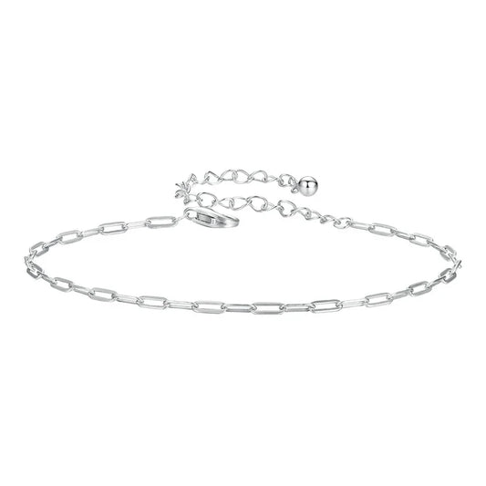 Solid 925 Sterling Silver Square Chain Bracelets for Women, White Gold Plated Handmade Basic Bracelets Birthday Gift