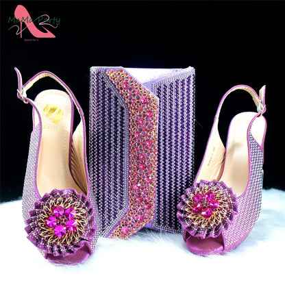 Italian Women Shoes Matching Bag Set in Green Color 7 CM Comfortable Heels with Plaform Elegant Peep Toe Sandals