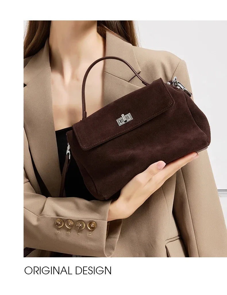 2026 NEW Autumn winter women's Natural Suede leather Crossbody Bag luxury designer Genuine Leather commuting messenger bag