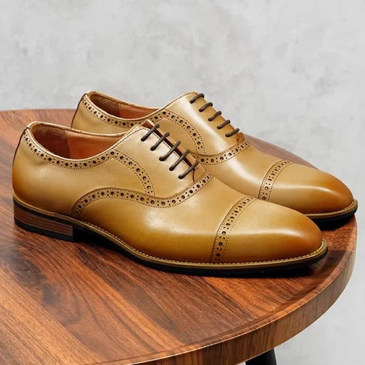 High Quality Genuine Leather Formal Shoes For Men New Style Carved Pattern Lace-up Three-joint Oxford Wedding Dress Shoes
