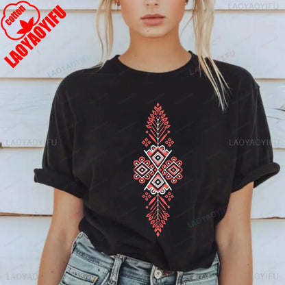 Shirt Ornament Print Shirt Ukraine Shirt Ukrainian T-shirt Gift for Women High Quality Cotton Tops Creativity Style