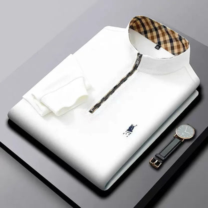 Luxury new Half Zipper Long Sleeve T-shirt 100% Cotton Brand Embroidered Stand Collar Men's Clothing Autumn Casual polo shirt