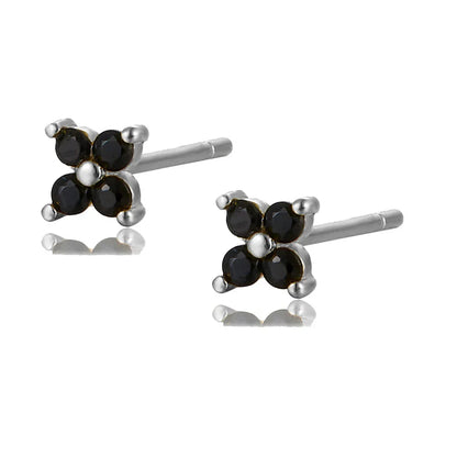 925 Sterling Silver Romantic Color Zircon Three-petal Flower Stud Earrings for Women Fashion Huggies Piercing Jewelry