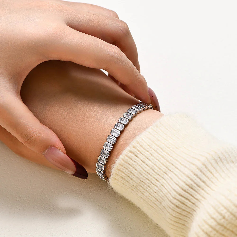 Zirconia Tennis Bracelet Emerald cut 5*3mm For Women Man S925 Sterling Silver Gold Plated Wedding Fine Jewelry Gift New