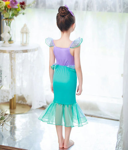 Ariel Cosplay Princess Costume Kids Cartoon Printed Dress Girls Halloween Children Carnival Birthday Party Clothes