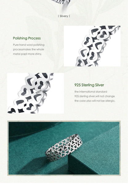 Vintage 925 Sterling Silver Hollow Out Heart To Heart Simple Style Stacking Rings For Women Fine Jewelry