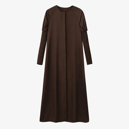 woman clothing satin dress button down design smocking sleeve maxi dress ( Ship out in 1 day)