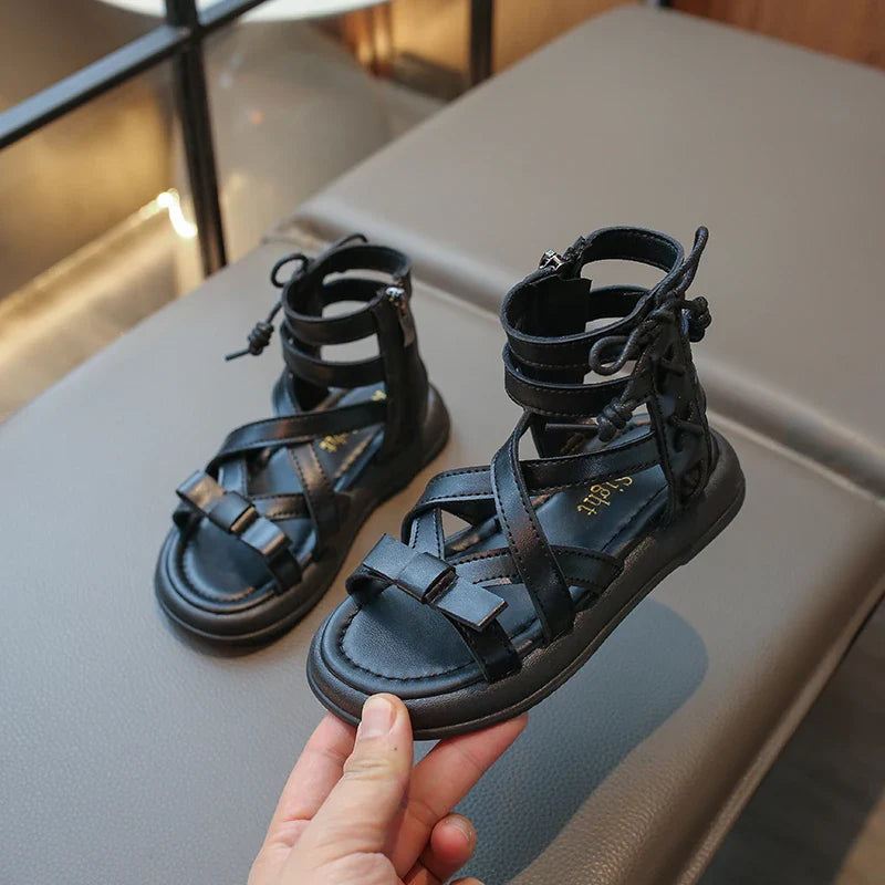 Girls Gladiator Sandals 2025 New Summer Children Fashion Princess High-top Shoes Versatile Kids Causal Beach Holiday Sandals
