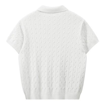 Jack's American Retro Twisted Flower Knitted Short Sleeved Polo Shirt for Men's Summer Trendy Brand Loose Casual Pullover Top
